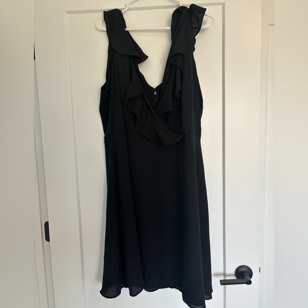 LOFT Black Midi Dress with Ruffle Detail